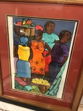 Vintage Framed Haitian Market