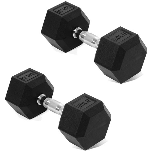 Rubber coated hex dumbbells - rubber,
