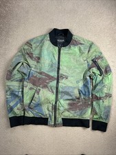GUESS Jacket Mens Black Green Full Zip Camouflage Lightweight Size Small (D)