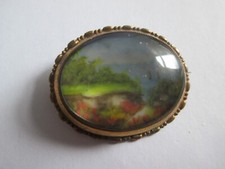 Vintage TLM Painted Sea Landscape Brooch Gold Plated Pin True Vintage Jewellery