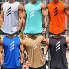 Mens Running Gym Sleeveless Vest Tank Top Quick Drying Sports Muscle T-Shirt Top