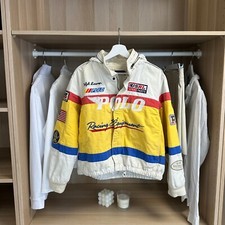 Polo Ralph Lauren Womens Racing Jacket Size M White Multi Nascar F1 Bella Hadid