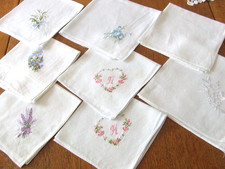 8 Vintage  White Hand / Machine Embroidered Ladies Cotton Handkerchiefs.