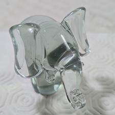 Vintage Small Glass Elephant Clear Paperweight Ornament Animal Figurine Gift
