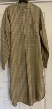 Beige Checked Pakistani Indian Men’s Kameez & White Salwar Suit Size M Readymade
