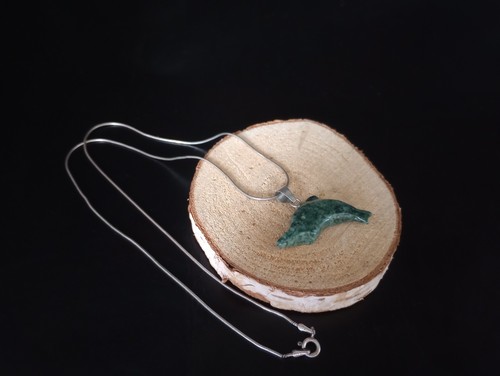 Green gemstone dolphin - green, pendant