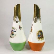 Rare Pair Of Royal Winton Mid Century Gold Lustre Pictorial Ornamental Vases