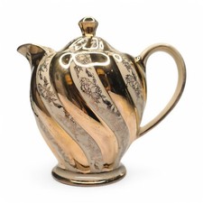 Sadler Tea Pot Ivory and Gold Swirl 1940's Hot Water Jug Coffee Pot