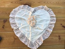 Vintage ivory/apricot satin and lace heart shaped cushion cover