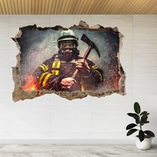 Firefighter Man In Fire Holds