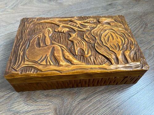Vintage hand carved wooden - vintage, box