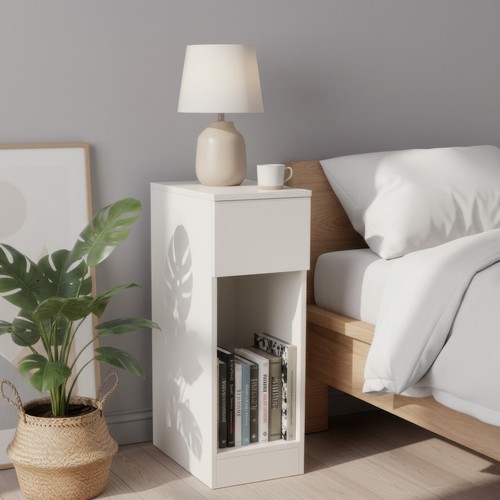 Slim bedside table - slim, white
