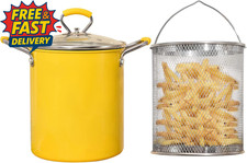 Small Deep Fat Fryer Chip Pans with Basket and Lid, Mini Fryers with Anti-Scaldi