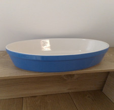 Blue White Oval Roasting Oven Dish 30 x 20cm 12 x 8 Inch Ceramic Baking Gratin
