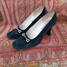 Rebeca Sanver Pair of Vintage Black Leather Suede Diamante Decorated Shoes