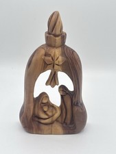 Vintage Olive Wood Nativity Grotto Carving 8 Inch Bethlehem-Style One-Piece Bell
