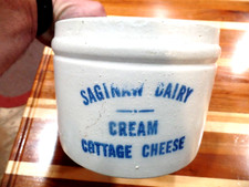 VINTAGE SAGINAW DAIRY CREAM  COTTAGE CHEESE ADVERTISING BUTTER CROCK SAGINAW MI