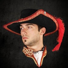 Suede Musketeer Hat With Red