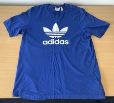 ADIDAS Mens Blue Front Print Trefoil Round Neck Cotton T-Shirt Size UK L Large