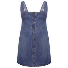 Clove Jeans Open Front Pinafore Mid Weight Denim Skater Dress Plus Size 16-24