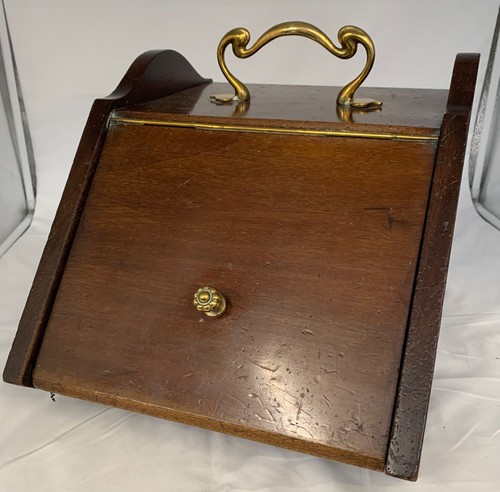 Antique wooden coal scuttle - coal,