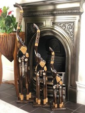 Wooden Elephant Statue Ornament Carved Set 60cm 80cm 100cm 1m Large Ornate Brown