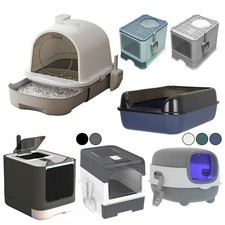 Large Cat Litter Box Pet Toilet Skylight Enclosed Drawer Scoop Covered Tray Cat~