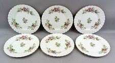 Royal Albert Moss Rose - 6" Side Bread Plates x 6 Bone China Fluted Gold Rim