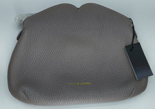 Lulu Guinness Peekaboo Lip Clover grainy leather grey & red clutch bag NEW