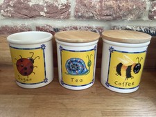 Vintage T  G Green Cloverleaf Tea Coffee Sugar Storage Jars Snail Bee Ladybird