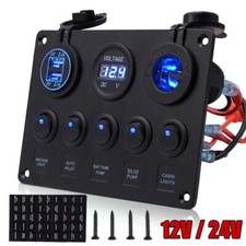 Campervan LED Light Switch Control Panel Voltmeter RV Dual USB Charger 12V/24V