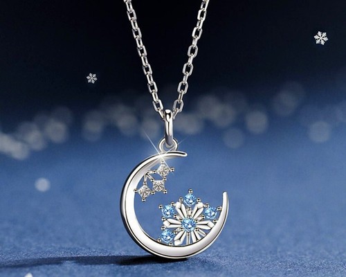 Crystal snowflake moon pendant - snowflake,