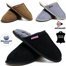 Ladies Leather Memory Foam Slippers Womens Warm Sheepskin Fur Slip On Clog Shoes