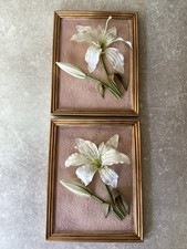 Vintage Pair Of St Michael Hand Painted 3D Orchid Wall Plaques M&S Home Decor 