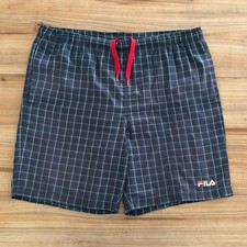 Vintage FILA Swim Shorts Size Large Blue Check Pattern 100% Polyester
