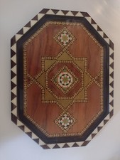 Inlaid Wood Laquered Tray or Decorative Plaque with Geometric Design  
