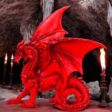 Majestic Red Dragon Ornament Gothic Fantasy Statue Mythical Gothic Figurine
