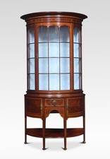 Mahogany Sheraton Revival Bowed Display Cabinet | Silk-Backed Interior