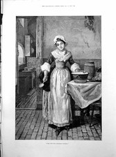 Antique Old Print Come Stir The Christmas Pudding Maid Kitchen Ga Storey 1893