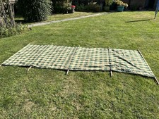 2 Wooden Pole Canvas Camping Wind Breaks Green / White Stripe 6 + 4 Panels .