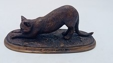 F Souchal Paris Bronze Outstretched Cat Figurine Statue. “la chatte” French Art.
