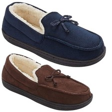 Men's Sheepskin Wool Brown Leather Slippers Shoes Size 7 - 11 Warm Moccasins