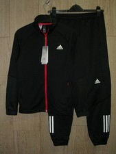 Adidas New Boys Black Red Track Jacket Jogging Suit Tracksuit Age 11-12
