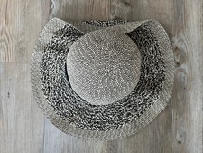 Ladies Beautiful M&S Black Mix Wide Brim  Paper Floppy Sun Hat Medium - Large