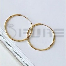 18ct Gold on Real 925 Sterling Silver Sleeper Large Seamless Hoops Earrings 40MM