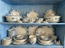 97 Piece Vintage Fine Bone China White Blue Dinner Set