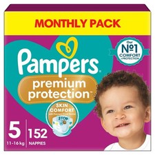 Pampers Baby Size5 Nappy 11-16Kg Premium Protection Soft Monthly Pack 152Nappies
