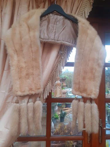 Mink stole detachable tassels - stole,