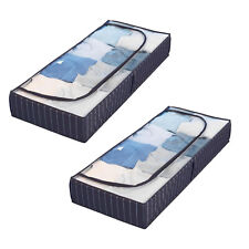 2X Underbed Drawer With Viewing Window Blue 105X15X45 Cm Underbed Storage