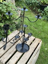 Trio Of Black Metal Gothic Candleholders